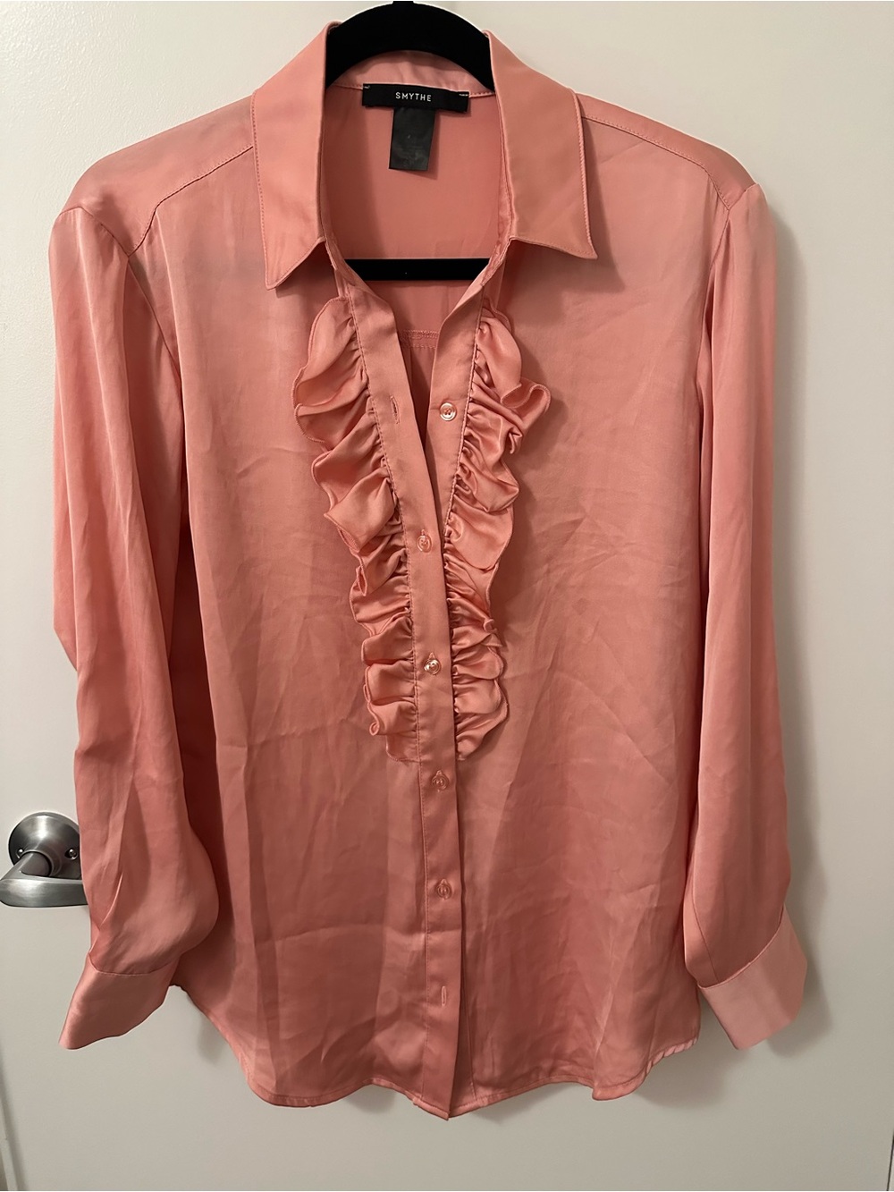 Smythe Tuxedo Blouse, Rose Pink, sz Small - Picture 3 of 7